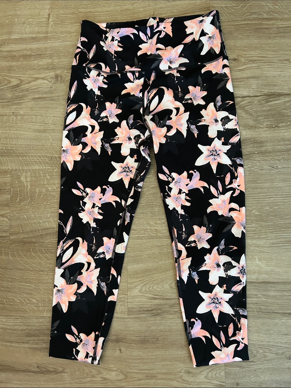 Victoria's Secret Black Leggings with Pink Floral Print